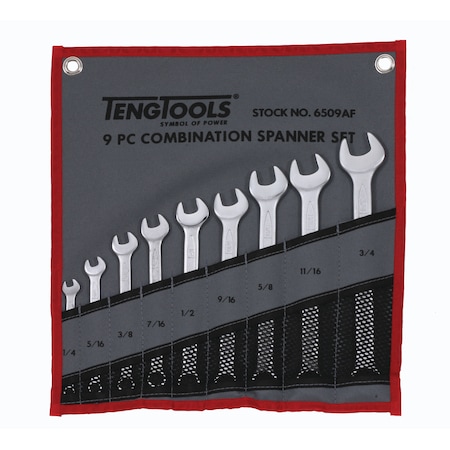 Teng Tools 6509AF - 9 Piece SAE Combination Spanner Set 1/4 to 3/4 In 6509AF
